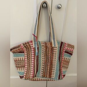 Colorful Patterned Tote Bag with Tassel